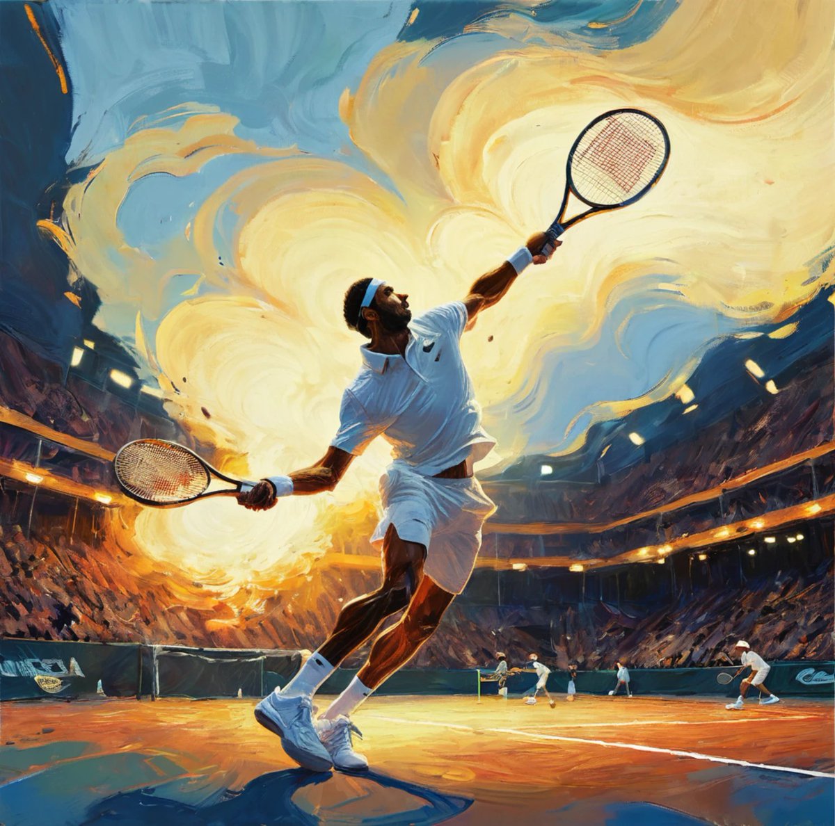 Daily Challenge DAY 131 Winners on #Discord with the topic 'The Artistry of Tennis' are: Image 1 :'Clash of tennis titans'👏 Image 2:'Tennis: A Visual Symphony'👏 created with #stylarai #AIart #AIArtwork #aiartcommunity #digitalart