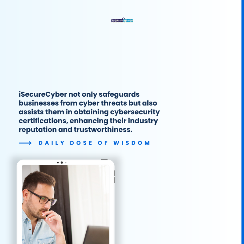 Boost your business's reputation with iSecureCyber! 🛡️ 

Not only do they protect your business from cyber threats, 🚫💻 but they also help you attain cybersecurity certifications. 🎓🔒 

#CyberSecurity #iSecureCyber #BusinessProtection #Trust #IndustryStandard