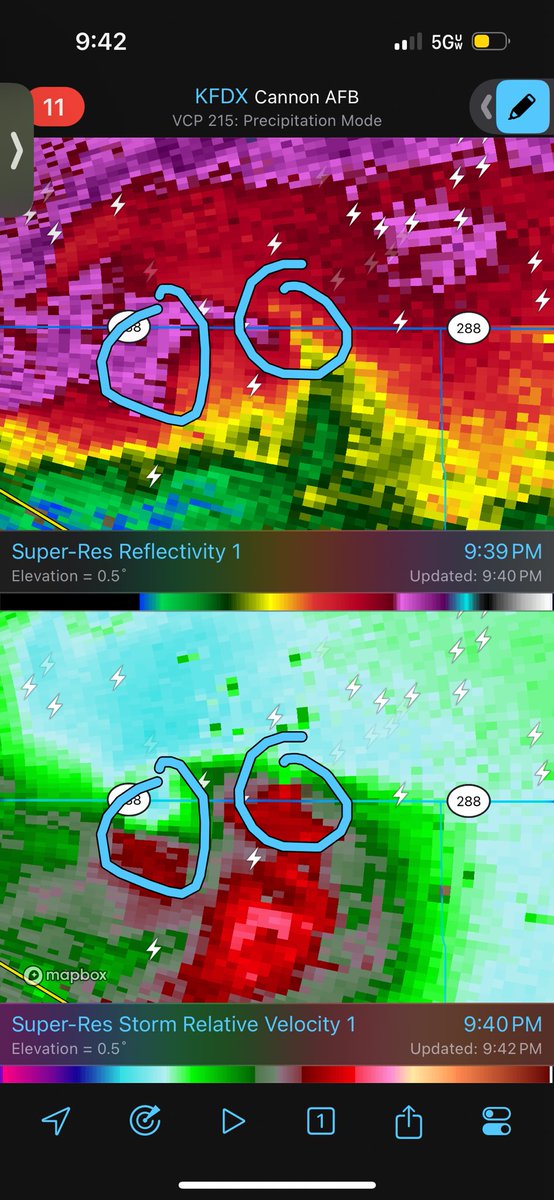 Likely two tornadoes on the ground currently north of Clovis! Take cover now! #wxtwitter #tornado