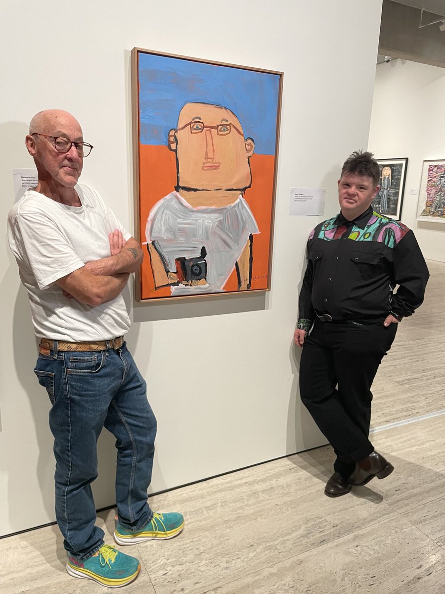 Digby Webster (r), a second time Archibald finalist for his portrait of filmmaker Trevor Graham.