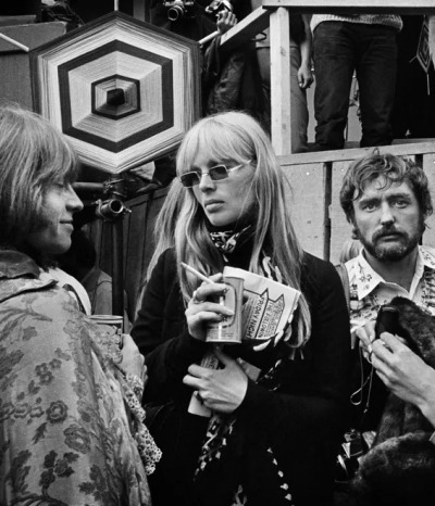 L to R: Brian Jones, Nico and Dennis Hopper (May 17, 1936 – May 29, 2010) at the Monterey International Pop Music Festival, 1967.
