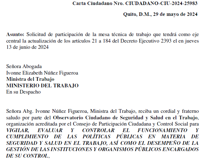 EcuadorSst's tweet photo. @ivonneabogada Solicitamos participar en la mesa técnica de trabajo que tendrá como eje central la actualización de los artículos 21 a 184 del Decreto Ejecutivo 2393 el en jueves 13 de junio de 2024 es nuestro derecho constitucional @AndresFantoniB  @SaltosYadiraEc @nicolebonifaz https://t.co/sJCJlI2SOK