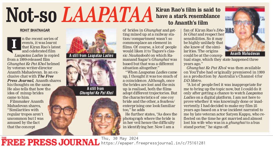 EXCLUSIVE: I Was Amused By The Fact That This Concept Wasn’t A Common Element In Films, @ananthmahadevan Breaks His Silence Over #KiranRao’s #LaapataaLadies 

By @justscorpion

freepressjournal.in/topnews/exclus…
