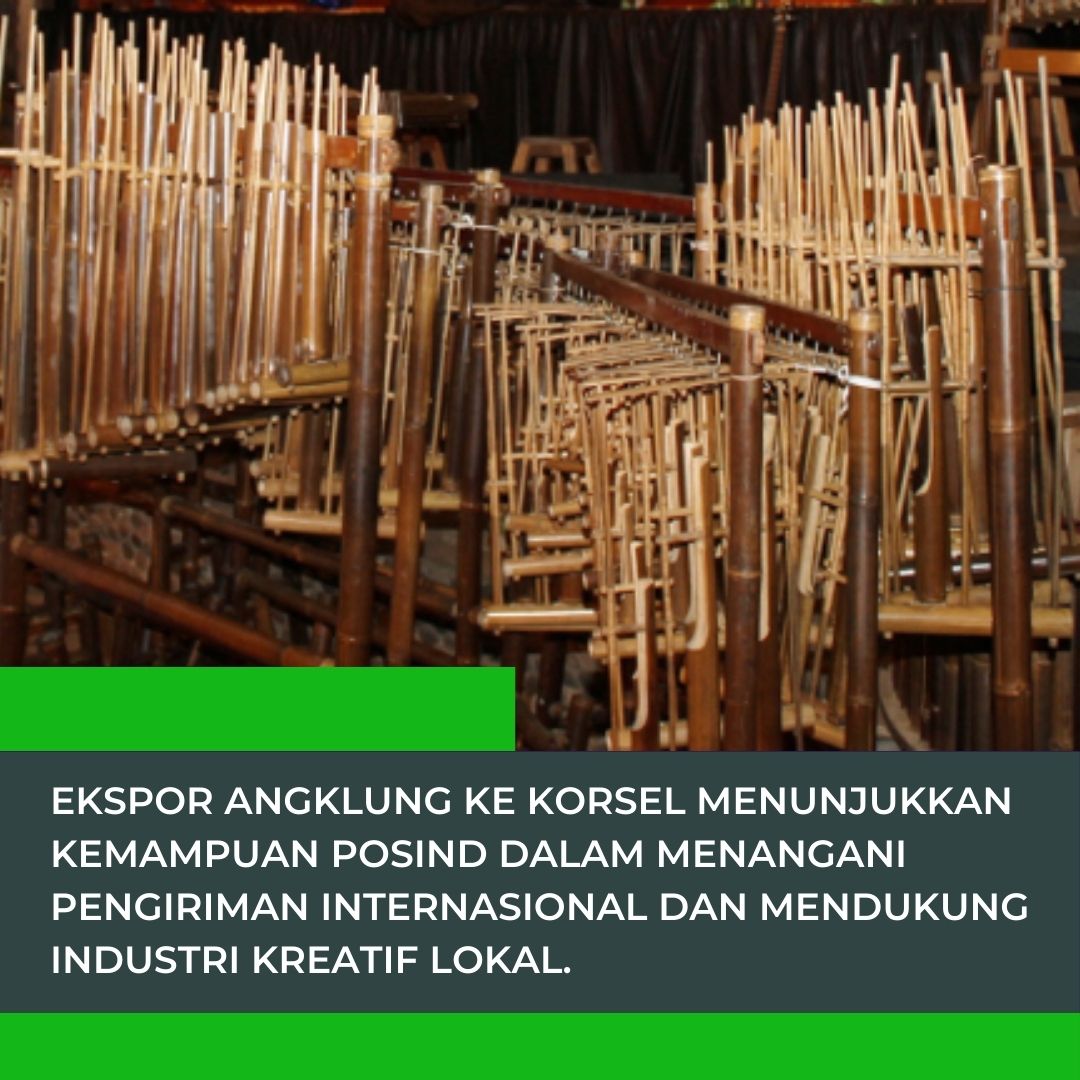 PT Pos Indonesia (Persero) sukses melakukan ekspor perdana angklung dalam bentuk 14 jenis instrumen angklung seberat 231,5 kg produksi Saung Angklung Mang Udjo, Bandung ke Seoul, Korea Selatan (Korsel) dengan moda laut FCL (seafreight FCL).

@PosIndonesia 
#PosIndonesia
#PosIND