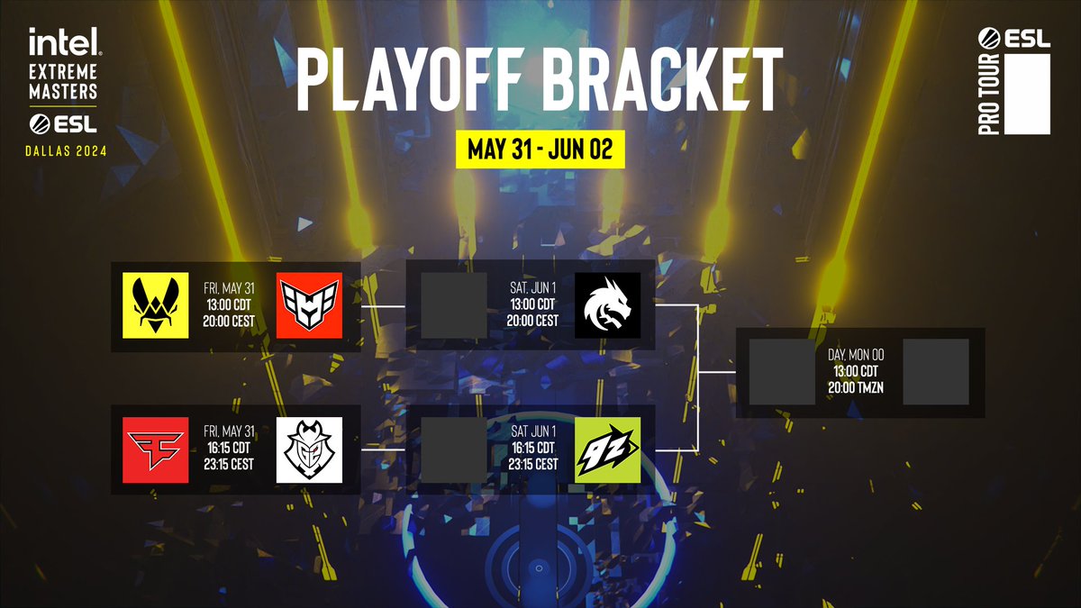 THE #IEM DALLAS 2024 PLAYOFFS 🏆 ⚔️6 teams 📍Dallas, TX 🔔Quarterfinals go LIVE on Friday 31st May #IEM100