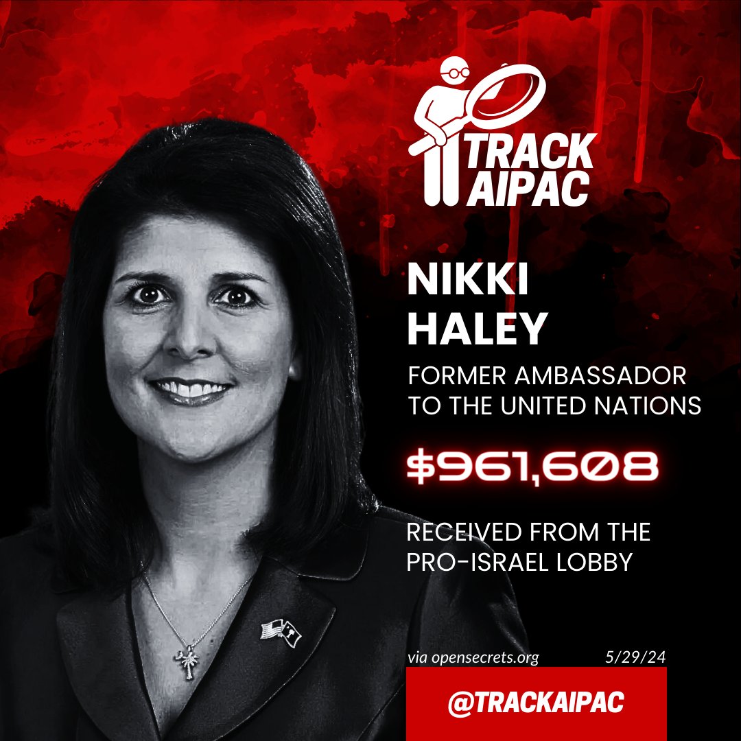 CORRECTION: OpenSecrets now shows Nikki Haley has received $961,000+ from the Israel lobby.