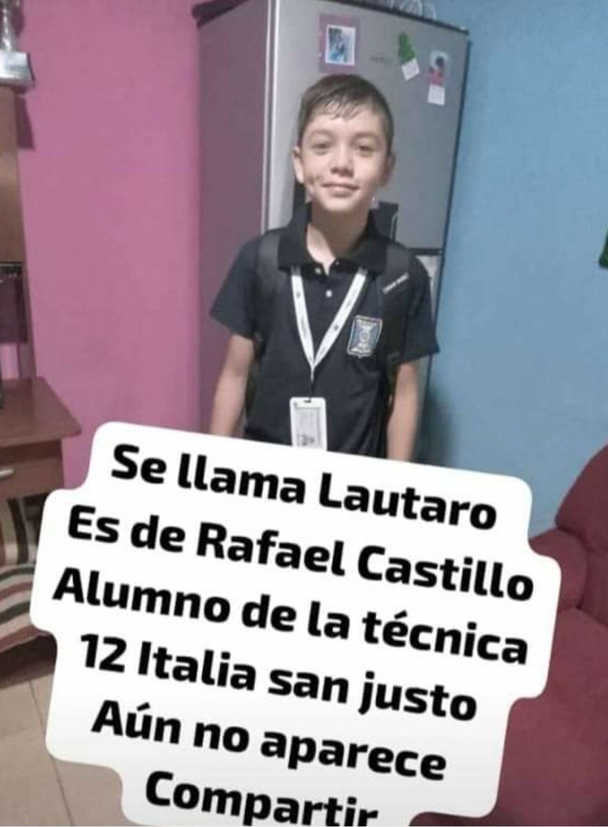 #URGENTE BÚSQUEDA EN TIEMPO REAL !!!! #LAMATANZA 🆘MÁXIMA DIFUSIÓN🙏🙏🙏 Lautaro salió del colegio a las 15 horas. Por favor compartir, y si lo ven avisar #Urgente a la policía local, o al ☎️ 911 #SanJusto #LaMatanza #BuenosAires
