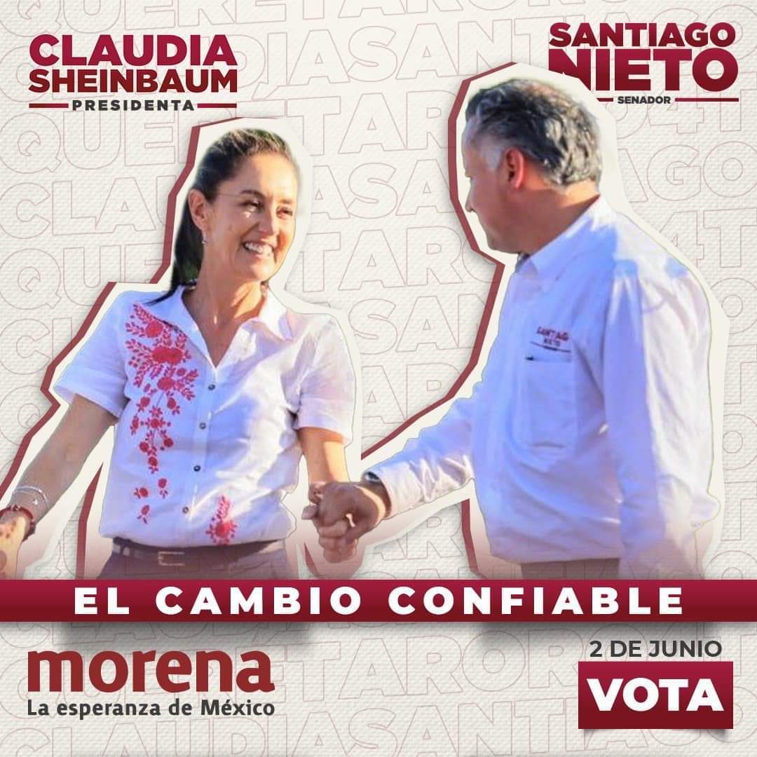 Vamos este 2 de junio. A traer la 4T a Querétaro. Para mejorar la calidad de vida de todas y todos. @Claudiashein Presidenta. Cinco de cinco por Morena.