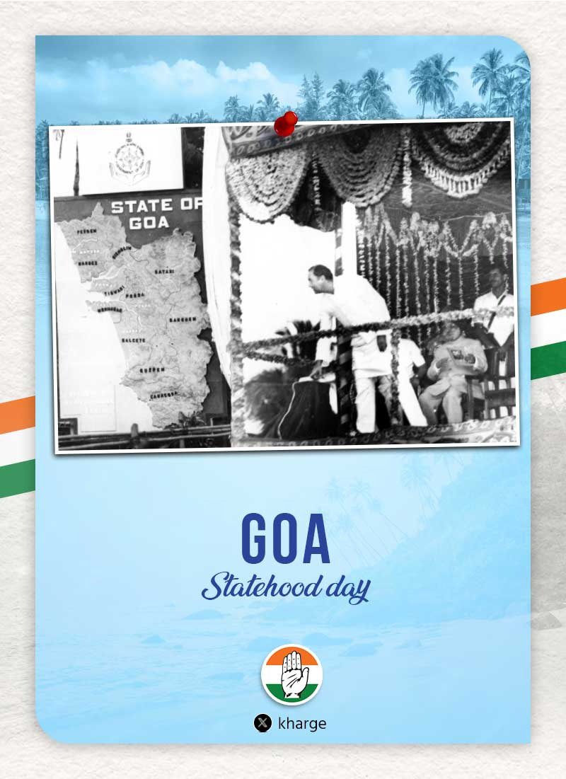 kharge's tweet photo. We extend our warm wishes to the people of Goa on their Statehood Day.

Goa is a cradle of scenic natural beauty and warm-hearted people.

On this historic day in 1987, under the leadership of then Prime Minister, Shri Rajiv Gandhi, Goa became a state of the Republic of India.

Wishing you a bright future ahead.

देव बरें करूं
