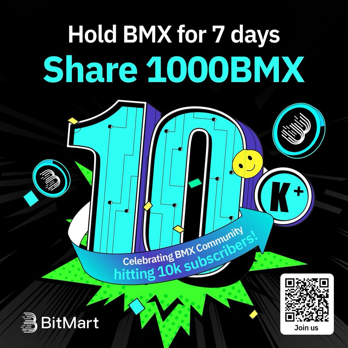 🎉Kỷ niệm Cộng đồng #BMX đạt hơn 10 nghìn người đăng ký! 🙋Nắm giữ $BMX trong 7 ngày, và chia sẻ 1000 BMX! 🔹Follow @BitMartExchange @BitMartResearch 🔹Tham gia t.me/bmxcommunity 🔹Điền form: forms.gle/bgnzZvkNwAndAG… 👉Đăng ký tài khoản BitMart để nhận phần