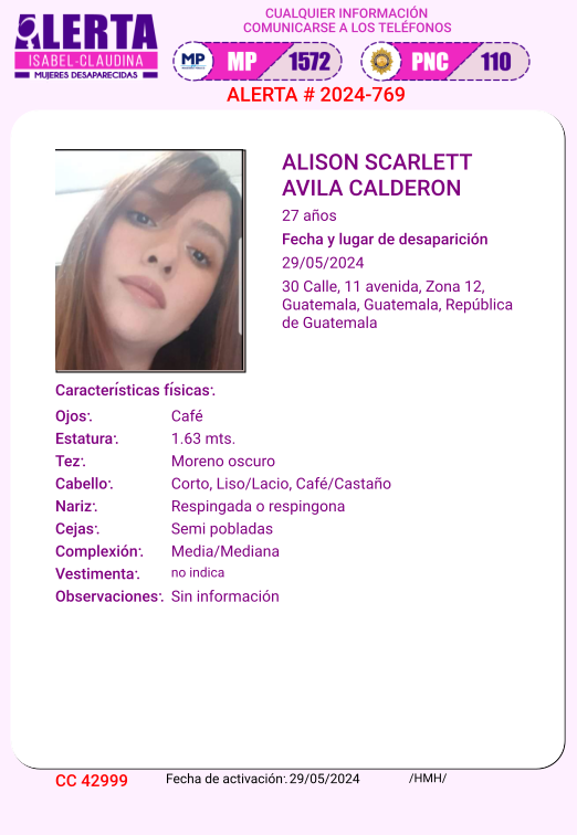 isabel_claudina's tweet photo. #AlertaIsabelClaudina
📷 Ayúdenos a encontrar a
ALISON SCARLETT AVILA CALDERON
Desapareció el 29 de Mayo de 2024
Cualquier información comunicarse al teléfono  📷 1572
Gracias por difundir esta información📷 https://t.co/9rgObPL31S