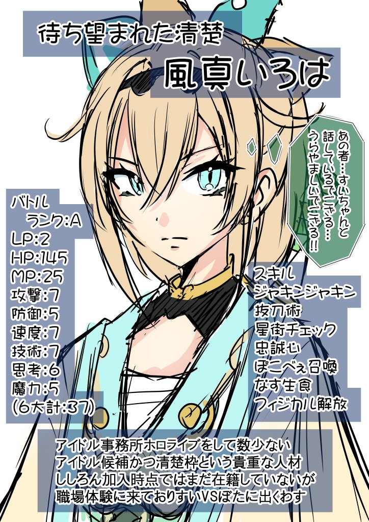 【ホロライブクライシス・キャラ紹介9～12まとめ】
みこち・かなたんは回復持ち。回復は反転術式なイメージで貴重。いろは・クロヱは2章で加入する新人。実際漫画化するとなったらクオリティーはこの絵ぐらいにしとかないと続かないだろうなー。かといって雑漫画にはしたくないというジレンマ。 