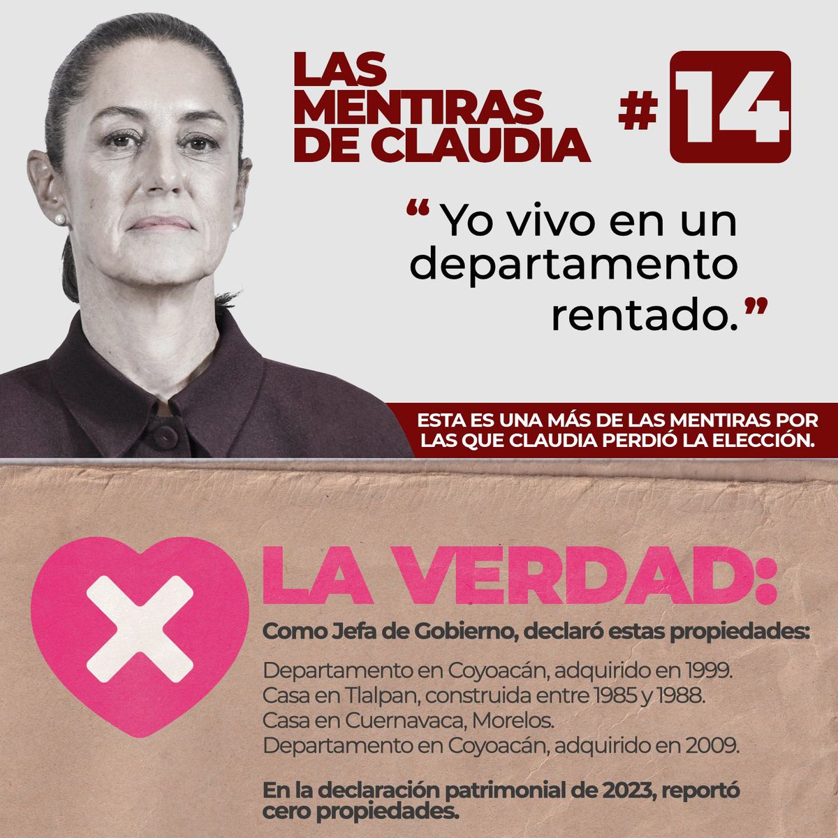 XochitlGalvez's tweet photo. ¿Tú también ya estás cansado de que @Claudiashein te intente ver la cara con sus mentiras?

Pues este 2 de junio tenemos la oportunidad histórica de que asuman las consecuencias.

#InundemosLasUrnas con Fuerza y Corazón.

#LasMentirasDeClaudia https://t.co/GuSKcKO8tk