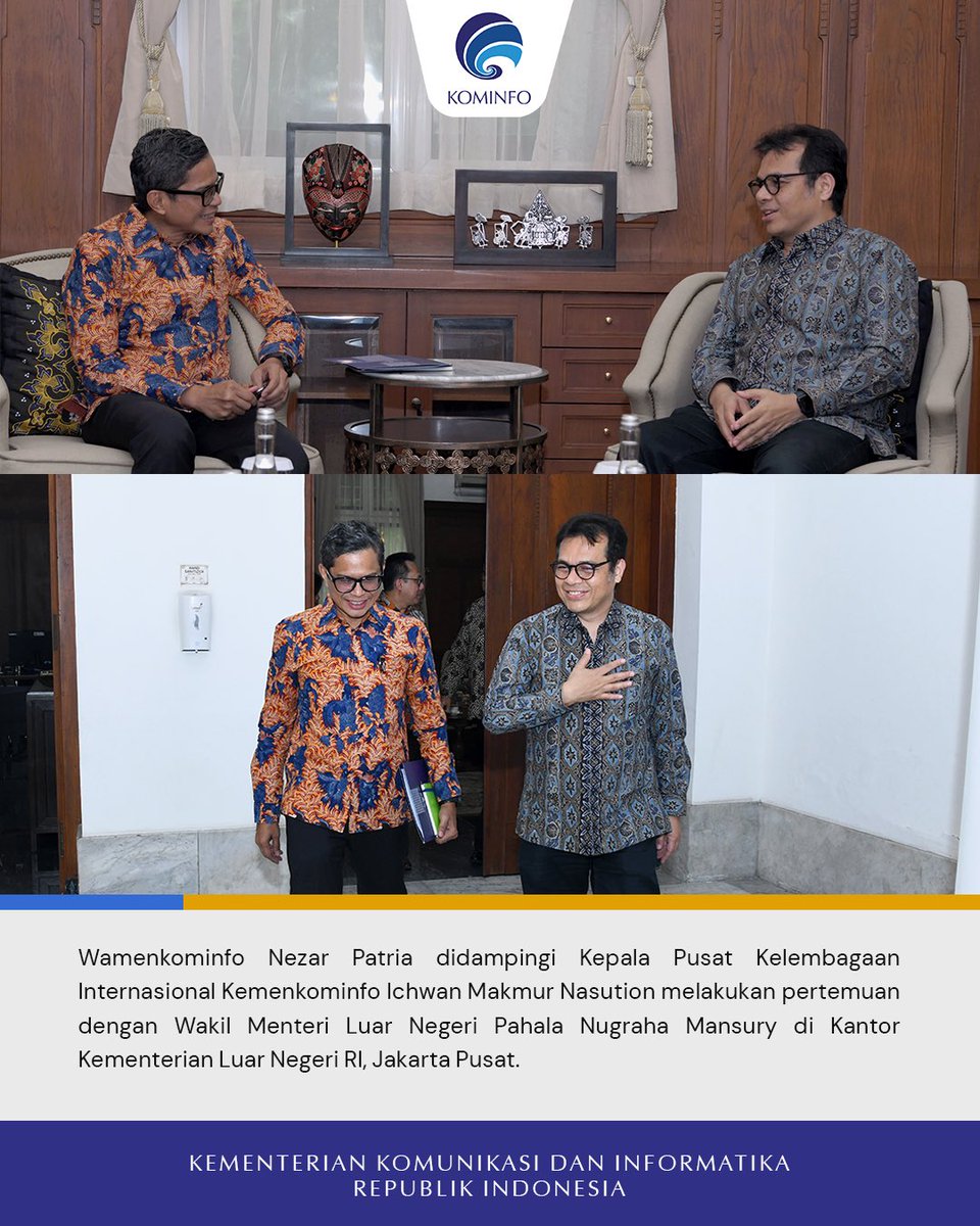 Halo, SobatKom! Pada tanggal 29 Mei 2024, Menteri Komunikasi dan Informatika Budi Arie Setiadi bertemu dengan Diaspora Indonesia Jenewa. Sedangkan Wamenkominfo Nezar Patria bertemu dengan Wamenlu Pahala Nugraha Mansyuri. Yuk, simak informasi selengkapnya pada postingan berikut