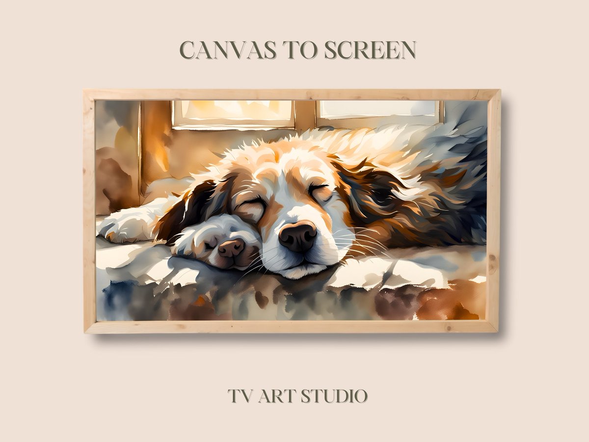 Sweet Dreams Puppy Love - Watercolor Art for Frame TV - 4K TV Wallpaper - Digital Download tuppu.net/b052b3a8 #CanvastoScreen #Etsy #DigitalDownload