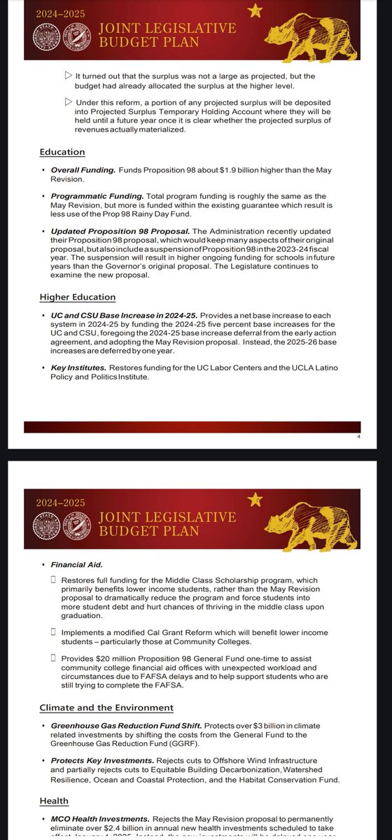 More than $500m in financial aid would be restored for California students and UC and CSU would each receive more than $100m rather than losing $125m (UC) + $75m (CSU) ... IF the Dem-led Legislature's state budget proposal became law. These are big differences btwn leg and Newsom