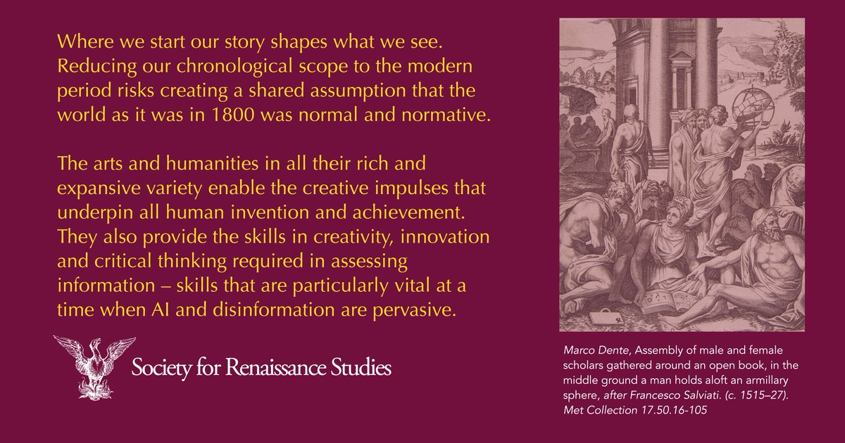 The premodern world held possibilities and imagined futures: the physical and metaphysical systems that were actively built and contested then continue to inform the world in the present. Read our statement on the value of Renaissance & Premodern Studies: rensoc.org.uk/statement-on-t…