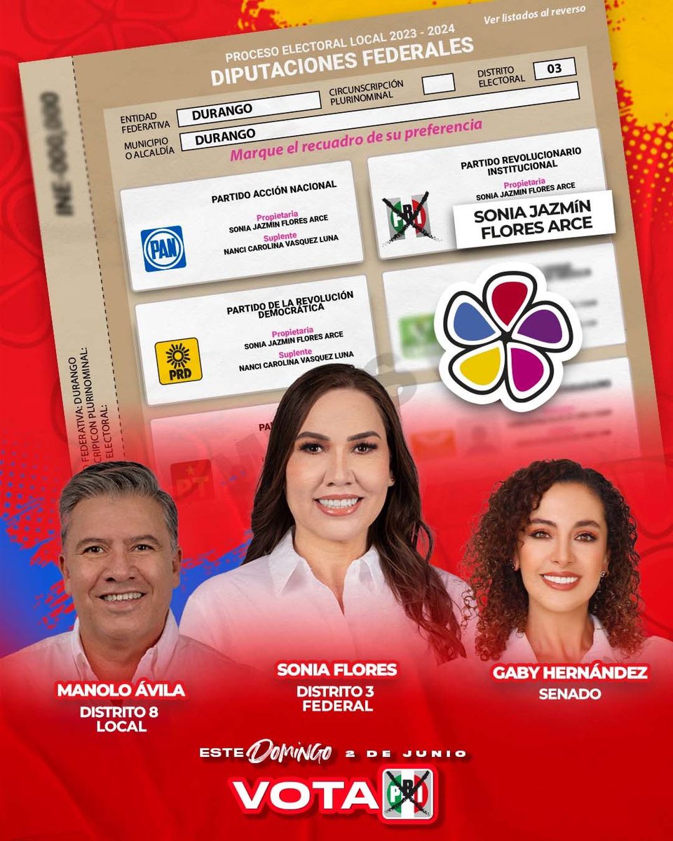 Este domingo 2 de junio puedes votar con #FuerzaYCorazón.

¡VOTA #PRI y juntos recuperemos el distrito 3 federal! 👊🏻🗳️

#TuFuturoEsAquí 🟡🔴🔵
#VotaSonia