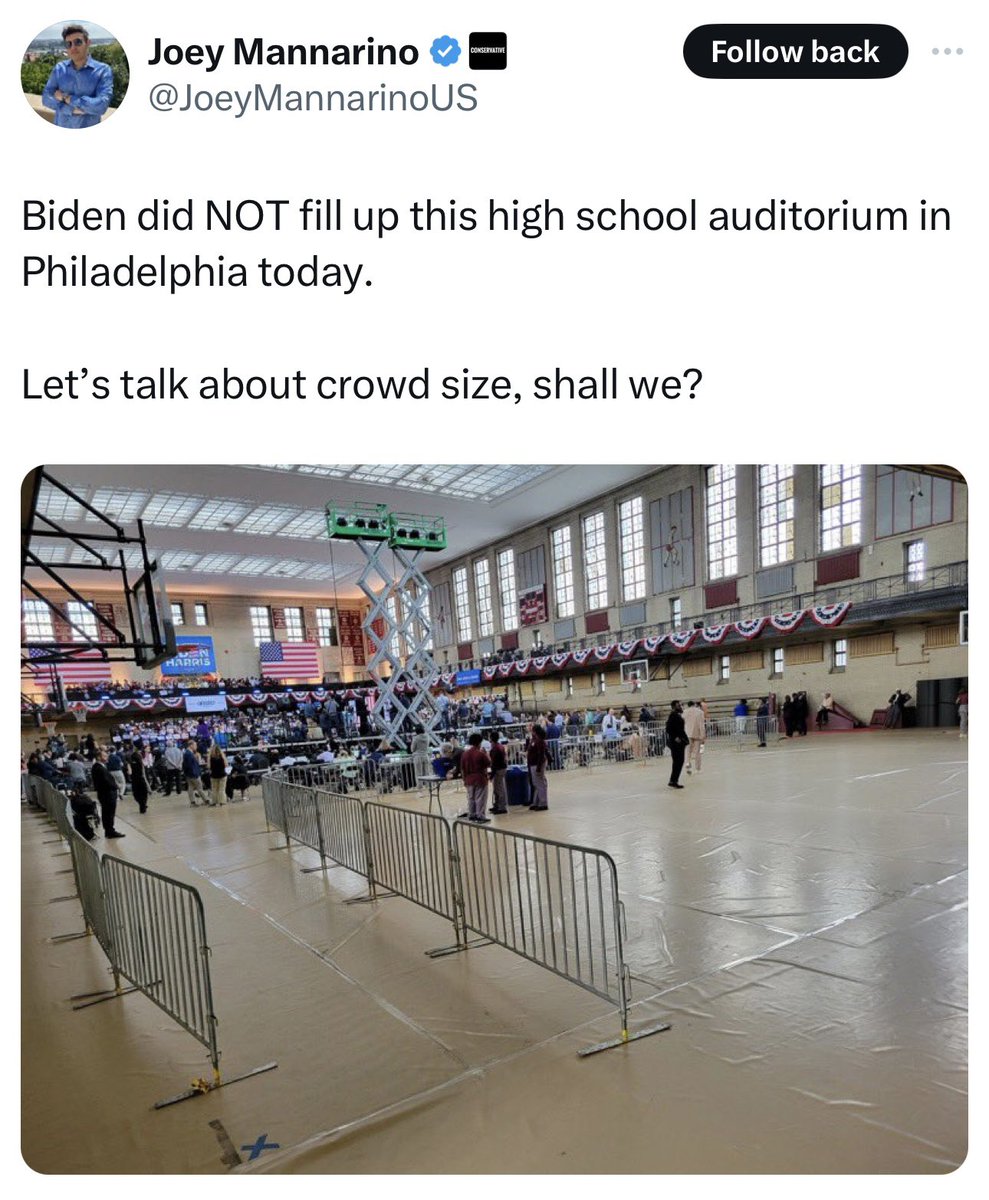 BREAKING: Republicans are PANICKING after President Biden had a HUGE rally in Philadelphia. They’re using this photo, which was taken well before the event started, to mislead the public. Sorry MAGA! Won’t work!