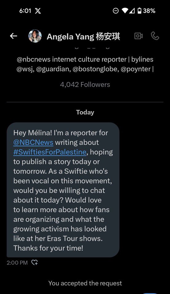 NBC NEWS IS INTERVIEWING SWIFTIES ON #SwiftiesForPalestine ‼️ Tagging oomfs that have bigger pages than me so they can repost (y'all better repost I'm watching u>:( ) @cowboylikezain @lalaluvssharry @sukireizrii @melinaswifts