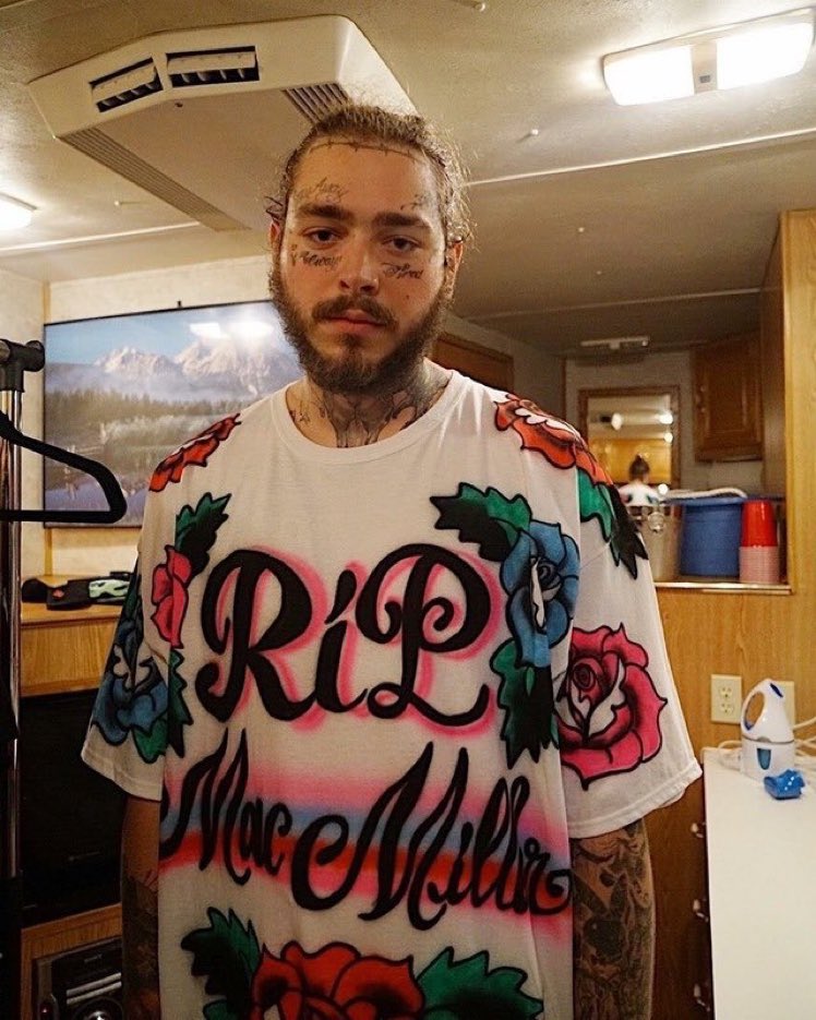 Post Malone wearing an RIP Mac Miller tee