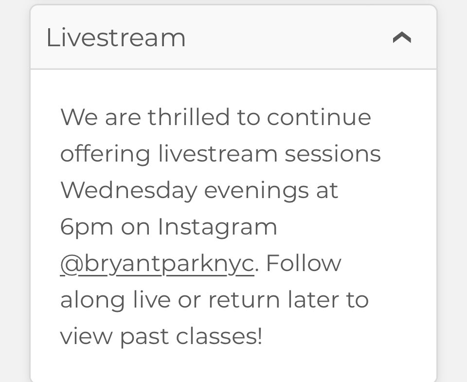 Bryant Park is offering free yoga in person ( registration required) or livestream 6PM EST @bryantparknyc for more info.  Thank you for offering this !!!