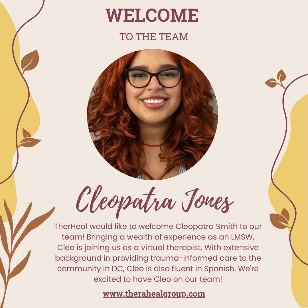 Please join us in welcoming Cleopatra Jones to the TheraHeal team!
#therapy #Therapist #therapygroup #marylandtherapist #dmvtherapist #virginiatherapist #welcomecleototheteam #TheraHeal #theraheal