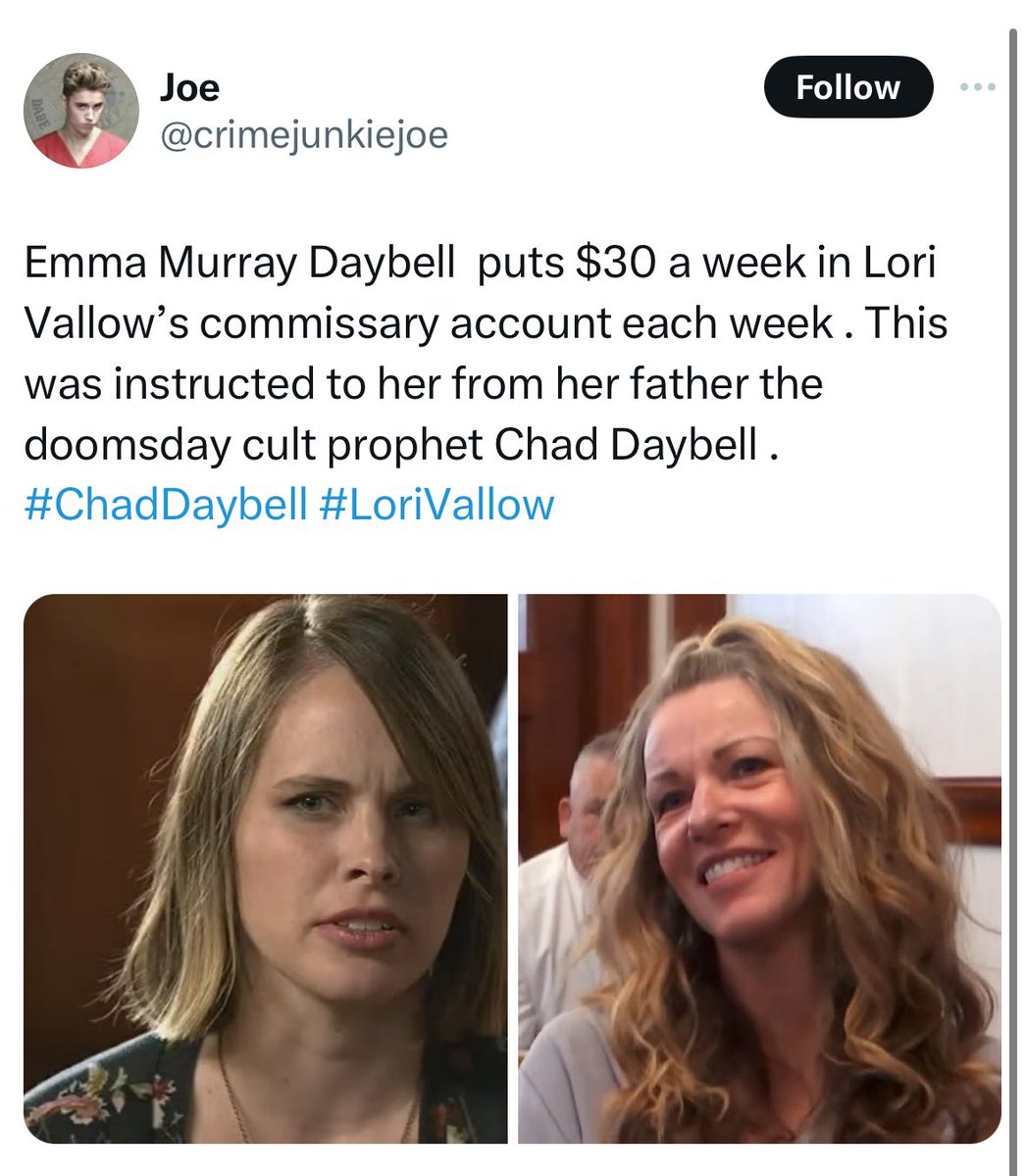 jboogribs's tweet photo. Now that’s the definition of brainwashed!  #chaddaybell #doomsdayprophet #guilty @CourtTV https://t.co/cv0InGVnS9