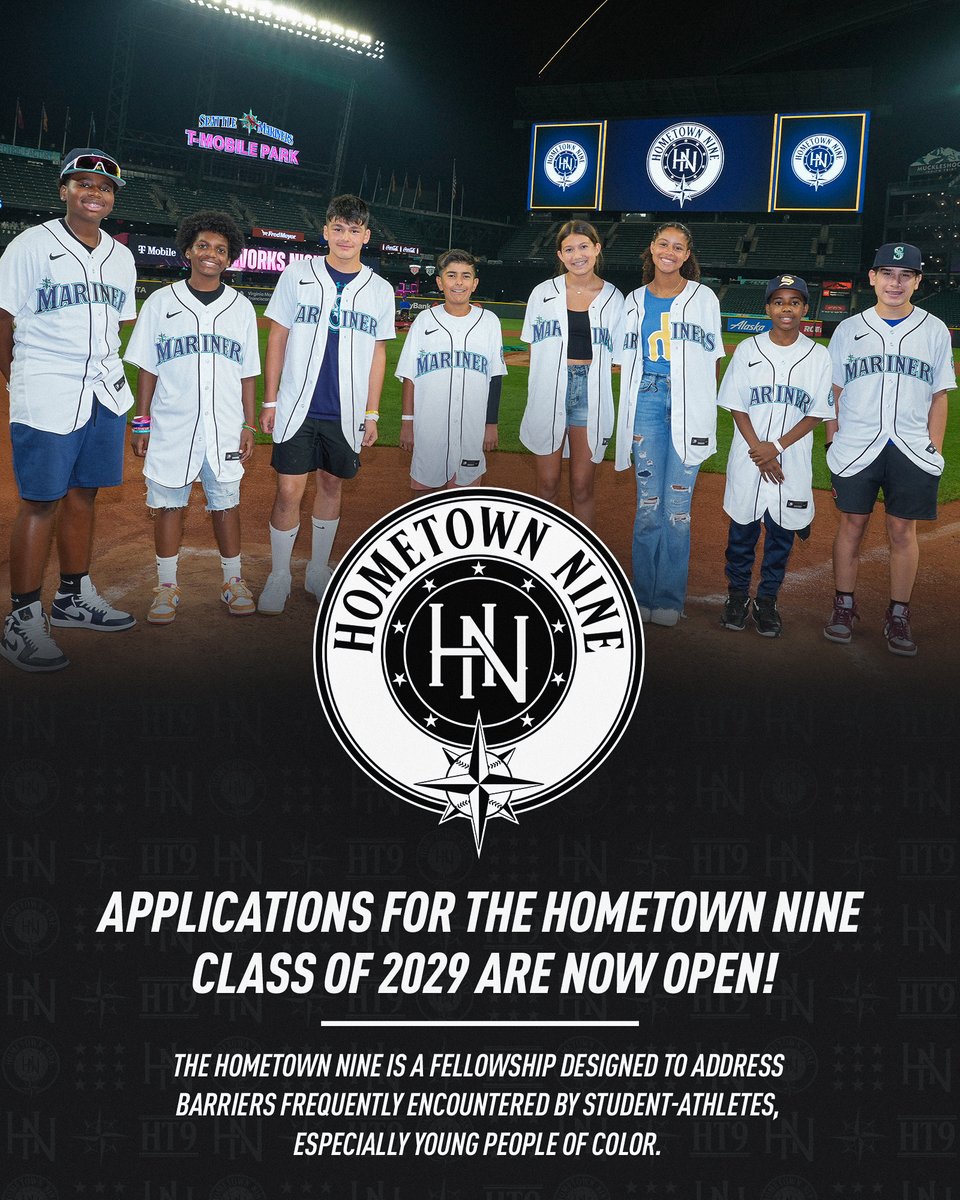 Hometown Nine applications are now open! The program aims to create access & foster inclusivity for youth ballplayers from marginalized communities. Fellows receive 5 years of support to ensure success in their athletic and educational journeys. ➡️ Mariners.com/HT9
