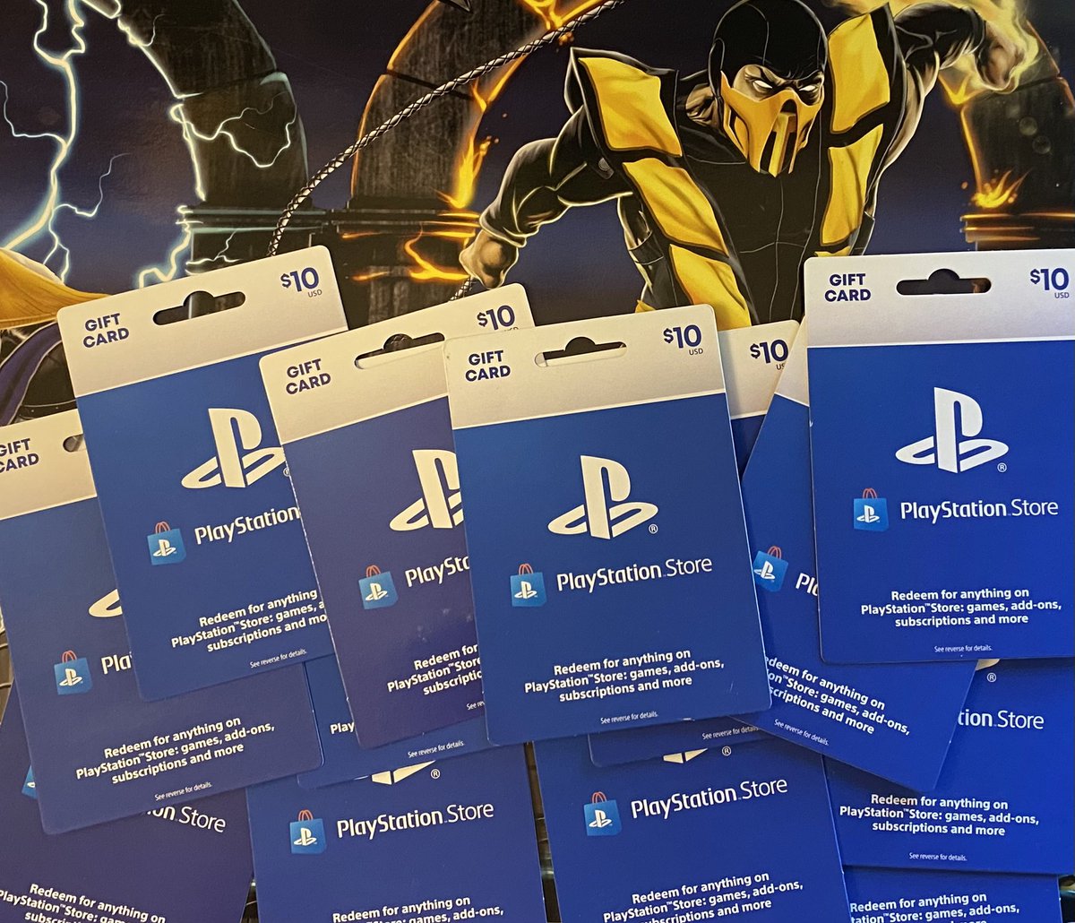 I bought a bunch of PSN gift cards to giveaway when they release the 95 Scorpion movie skin but why not go ahead &amp; start! To enter just retweet &amp; comment on your favorite Scorpion skin of all time &amp; i’ll randomly pick a winner tonight at 10PM Est! 🐉🔥