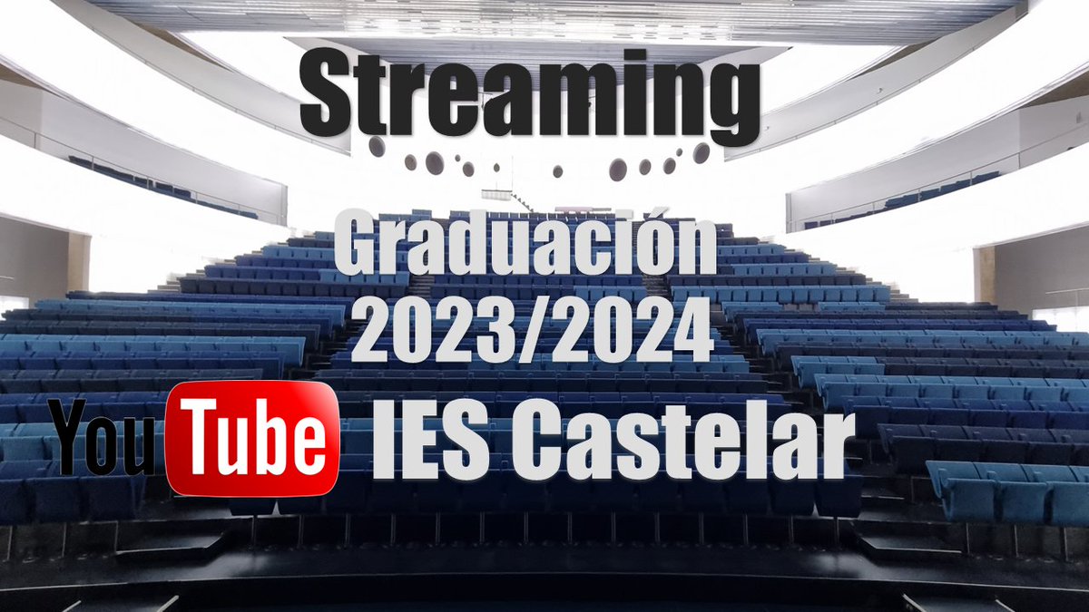 IES Castelar - Graduación 2024
📹📹Emisión en directo - STREAMING 📹📹.  
Lugar: Palacio de Congresos de Badajoz. 
Google Maps: goo.gl/maps/X1Cynem6V…
Fecha: 31/05/2024 🗓️
Apertura de puertas: 18h ⏳
Inicio del evento: 19h.  ⏰
🎓 youtube.com/live/bXKSGK6uI… 🎓 #TVEDUPLUS <a href="/enmarcha/">emtic</a>