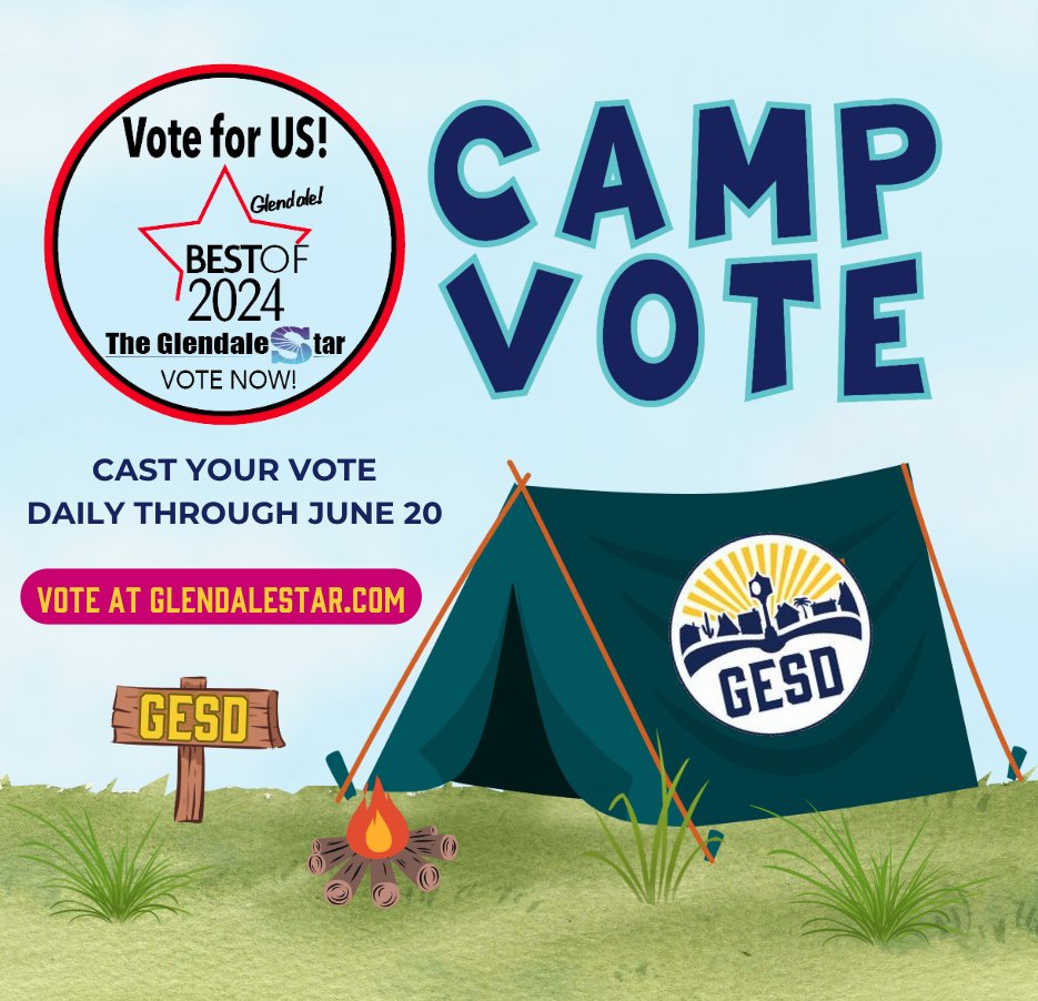 Camp Vote GESD is here! We'd so appreciate your vote for @GlendaleStar's Best of Glendale awards. ✅ 34. Best Customer Service ✅ 35. Best Place to Work ✅ 83. Best Preschool ✅ 84. BEST SCHOOL DISTRICT surveymonkey.com/r/BestofGlenda… #GESD40 #MosaicOfMinds #AllInForAllKids