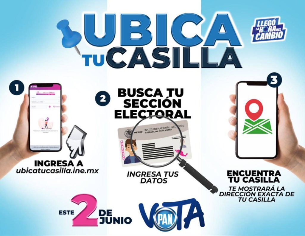 No te quedes sin votar este 2 de junio , ubica tu casilla fácil y sencillo en el siguiente enlace 👉 ubicatucasilla.ine.mx

¡#LlegóLaHora del cambio!

#VotaPAN