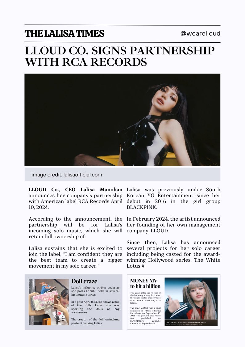 THE LALISA TIMES -The First Issue- A recap of LLOUD CO. CEO Lalisa Manoban's month (March 28 to April 27) #LISA #LALISA #LLOUD @wearelloud