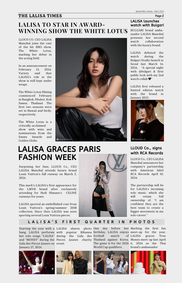 THE LALISA TIMES -First Quarter Rundown- A recap of LLOUD CO. CEO Lalisa Manoban's month (January to March) #LISA #LALISA #LLOUD @wearelloud