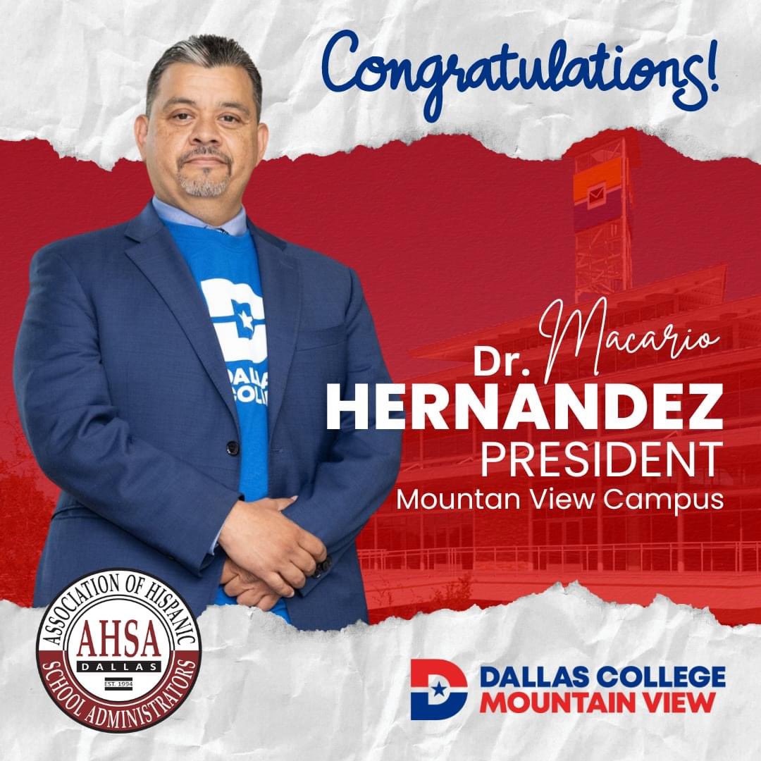 Congratulations to our hermano, Dr. Macario Hernandez, the pride of Oak Cliff! He was recently appointed as the new President for Dallas College's Mountain View Campus! Great things will continue for students and educators. #legendinthemaking #nuestrohermano