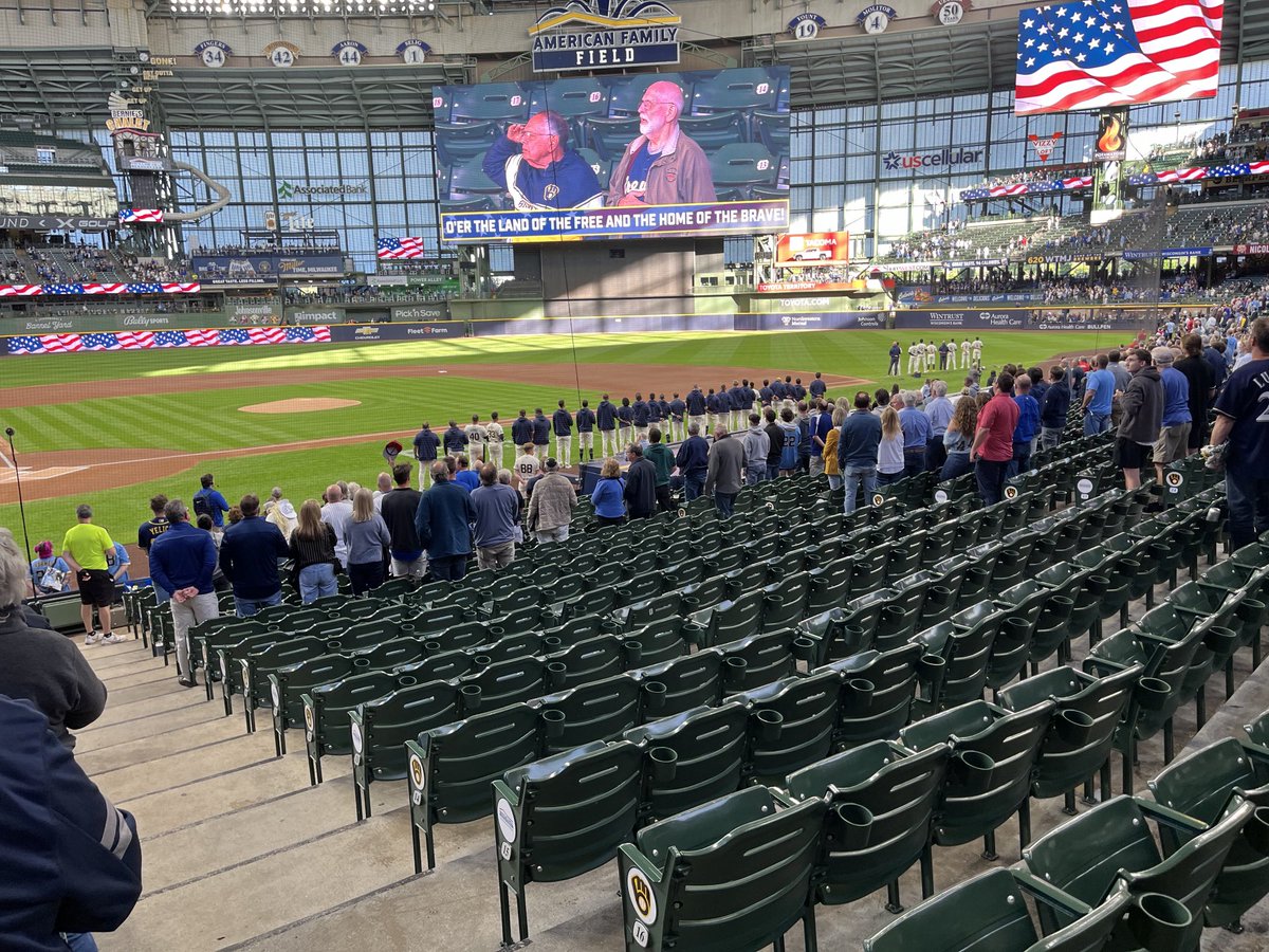 At tonight’s ballgame,the entire Brewers team turned out for the National Anthem. A total of nine Cubs (including coaches) decided to come out to the field. Just saying.