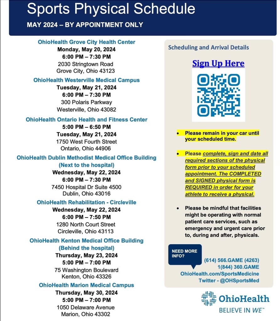 ⭐️Reminder… FREE physicals tomorrow in Marion at the OhioHealth medical campus!
⭐️Use the QR code below to make your APPOINTMENT tomorrow between 5:00 PM and 7:00 PM!
<a href="/MCSPresidents/">Marion City Schools</a>