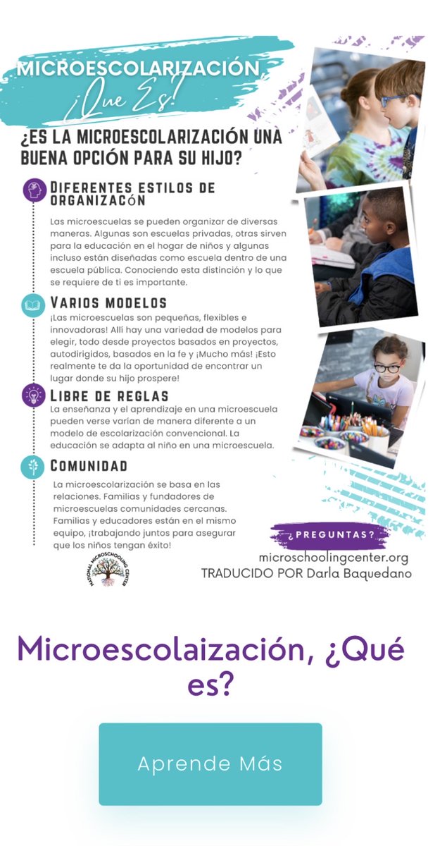 Microescolaización, ¿Qué es? Check out the Center's new Spanish-language page with resources and information for new microschool founders. In the coming weeks we'll be rolling out a full library created to help grow this thriving, diversified movement. microschoolingcenter.org/spanish