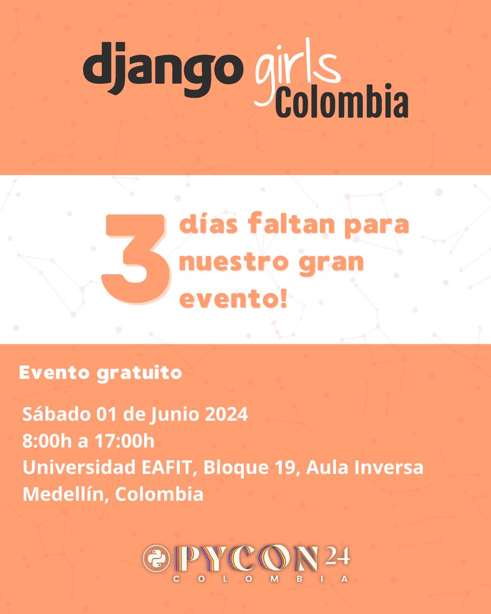 Faltan 3 días, para crear nuestra 1ra página web usando herramientas profesionales como #Python #Django #HTML #CSS junto a profesionales que nos compartirán su conocimiento
djangogirls.org/en/medellin/