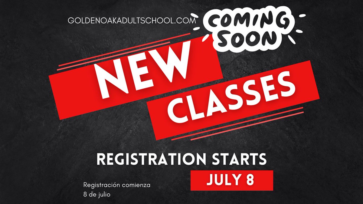 Fall Class Registration Starts July 8.
Registración para clases de Otoño comienzan el 8 de julio
#SCV #SantaClarita #SantaClaritaValley #Adultschool #adulteducation #adulted #adultclasses #nightschool #julyregistration #augustclasses #registersoon