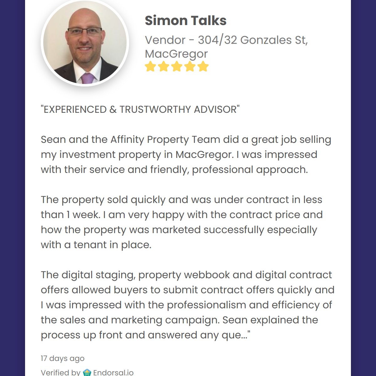 AffinityAus's tweet image. Thank you Simon Talks for sharing your feedback on Affinity Property.  It has been a pleasure helping you with your property.
