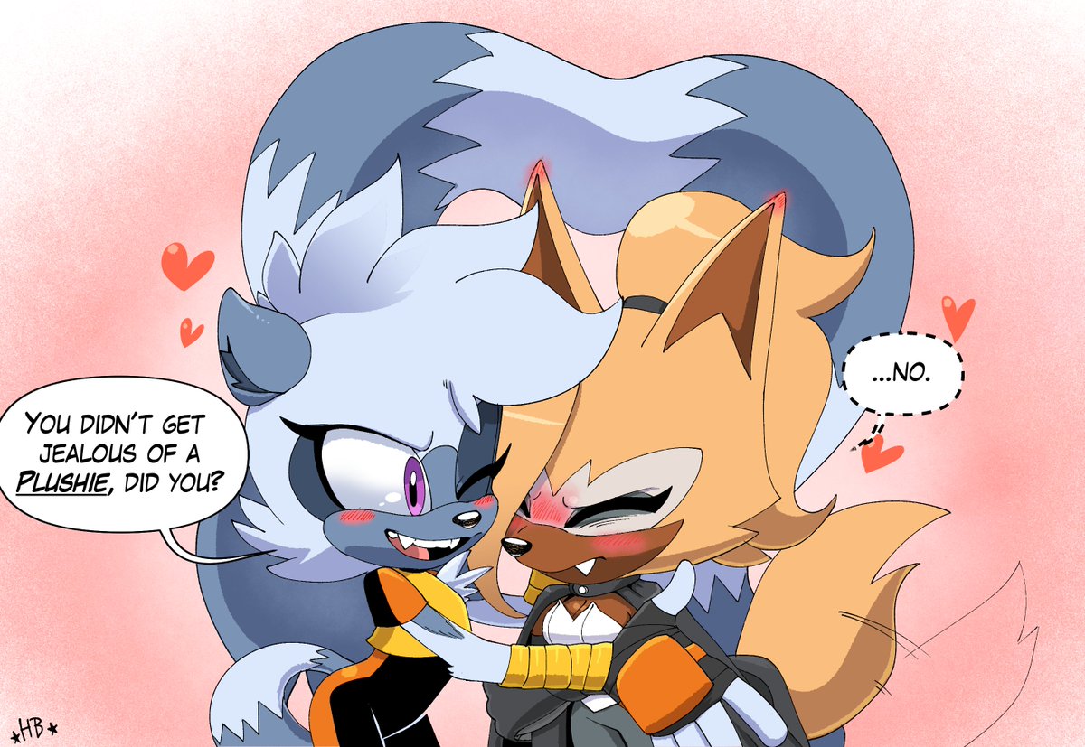 Tumblr prompt: Tangle holding a marketable plushie of Whisper the wolf Jealousy of one's self . . . #sonicfanart #SonicTheHedgehog #IDWsonic #WhisperTheWolf #tanglethelemur #whispangle