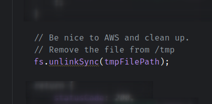 kahusoftwarellc's tweet image. We&apos;ve always cleaned up serverless function files after we&apos;re done using them, but is it actually necessary?
Curious if anyone does the same 🤪

#aws #lambda #serverless #function