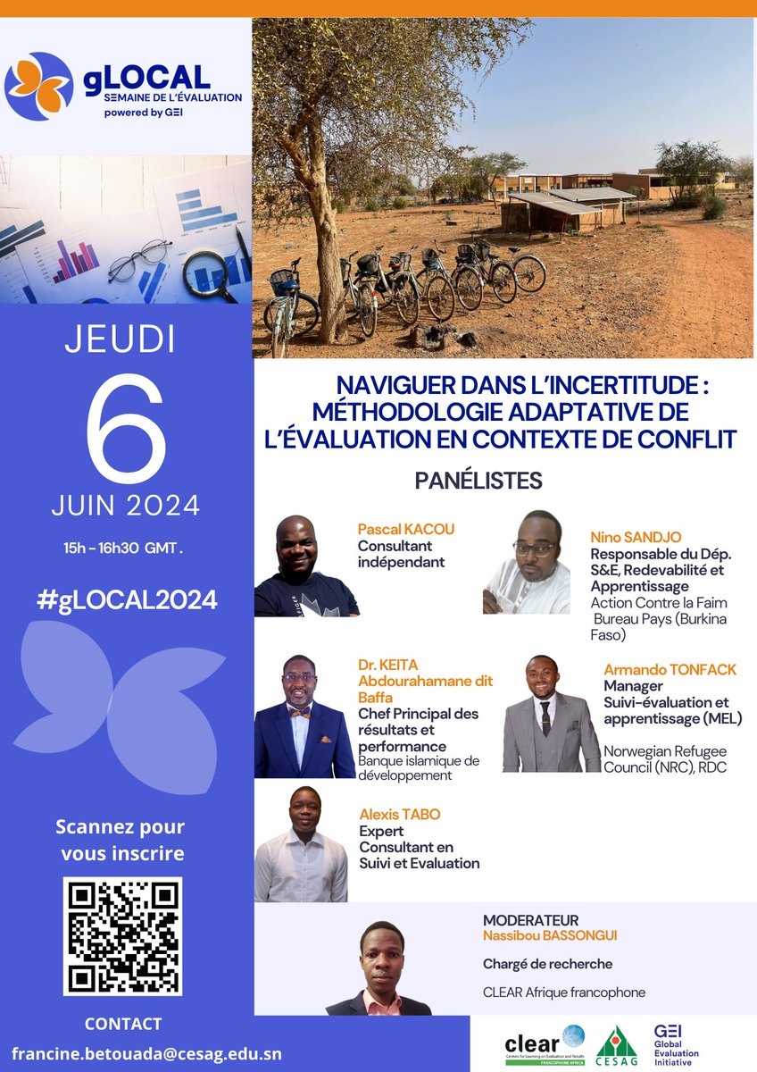 Naviguer dans l'incertitude:Méthodologie adaptative de l’#Évaluation en contexte de #conflit

Rejoignez notre panel pr apprendre comment adapter les évaluations aux #EnvironnementsInstables et générer des informations exploitables🌍
Inscrivez-vous  👉zoom.us/webinar/regist…
📊🌱