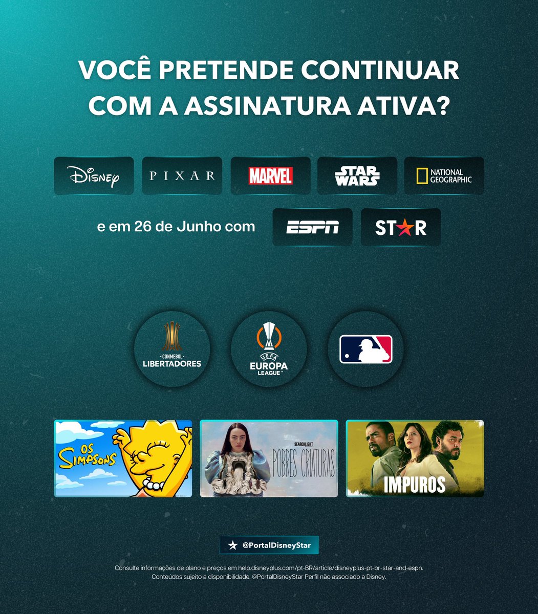 Dado as informações recentes, queremos saber: Você continuará com a sua assinatura ativa no novo Disney+? (Caso ainda não tenha, pretende assinar?)

E qual meio de assinatura você usa atualmente, própria Disney ou por empresas parceiras?

#DisneyPlus