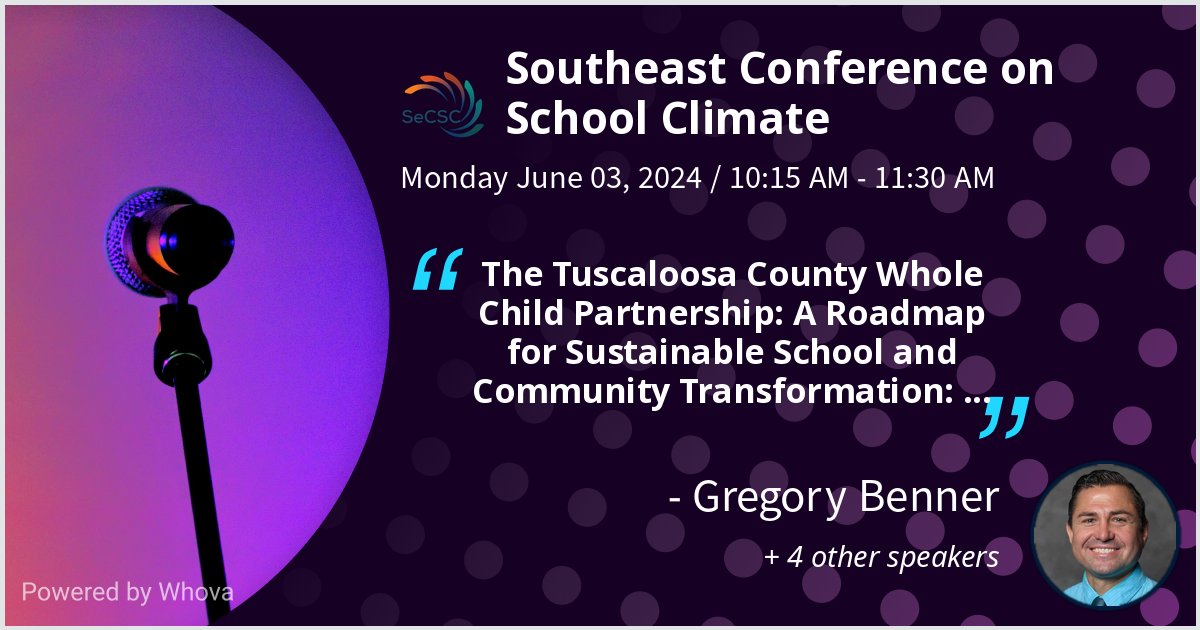 GJBenner's tweet photo. The Tuscaloosa Whole Child team π is speaking at Southeast Conference on School Climate. Check out our talk π #Whova @theAPBS @datruelovejr @AngieFMorrison @BCShanklin #wholechild @BCSAlabama @Carriejopowell @Fay__Little @tcss_schools @shenitrastokes1 #SeCSC24 @pamelamac1908 https://t.co/A1W3R0fmgV