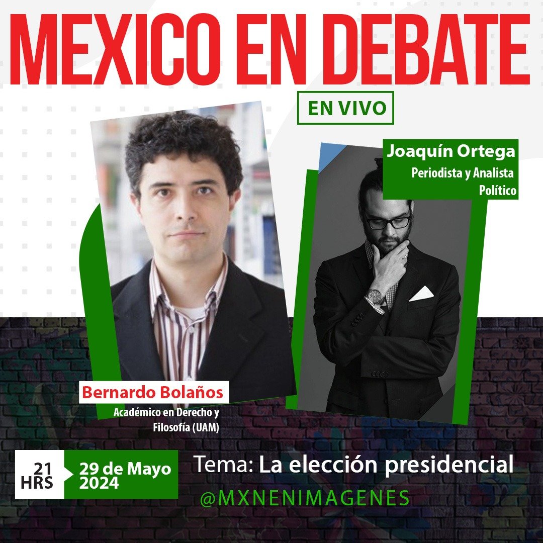 ¡No te pierdas la 1era edición de nuestro streaming #MéxicoEnDebate! Hoy a las 9 PM, te esperamos para analizar y discutir todo sobre la elección presidencial. Únete a nosotros y sé parte de este apasionante debate ciudadano sobre el futuro de #México. ¡Sintoniza y participa! 🇲🇽