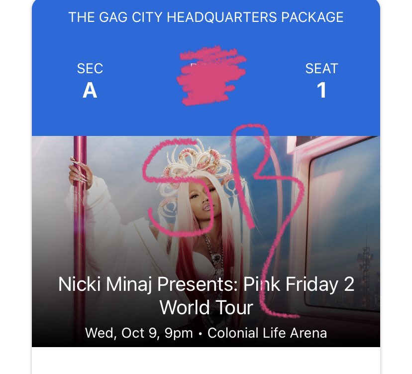 Can’t wait to see you again soon Queen! So fckn happy to witness history before my eyes another time this year. This journey is EPIC!!! 🙏🏽🥹💖 #SOLDOUTMINAJ #GagCity

AND A SURPRISE BIRTHDAY GIFT TO MYSELF!? ♊️💞😭 someone will have to physical restrain me not to get another…🤦🏽‍♀️