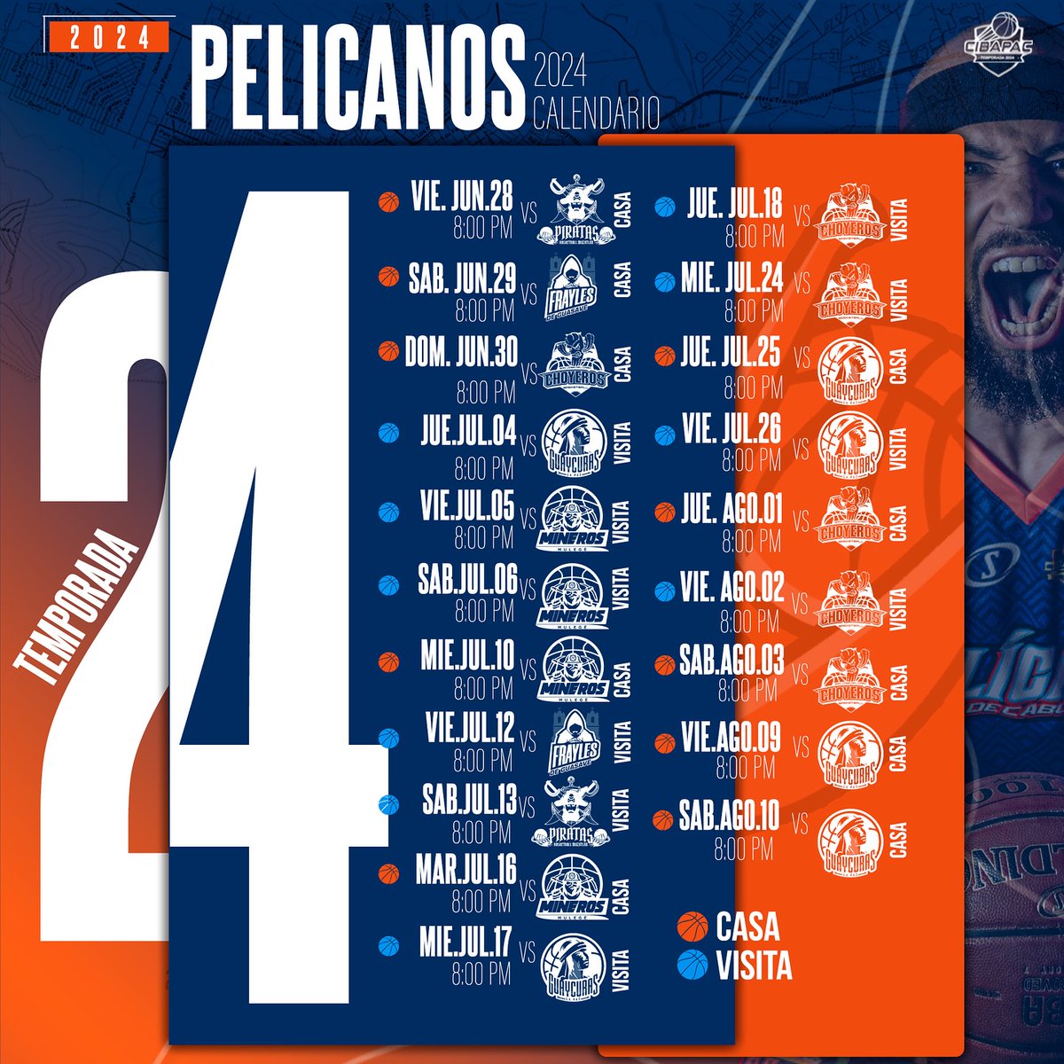 Lista las fechas para apoyar a los Pelicanos de Cabo San Lucas en esta temporada #2024 🏀 #territoriopelicano